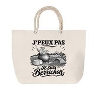 Planetee Sac de Plage J’peux pas je suis Berrichon | Grand Cabas Coton à Anses en Corde 23 L | Idée Cadeau Homme Papa Anniversaire Noël | Imprimé en Bretagne
