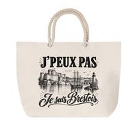 Planetee Sac de Plage J’peux pas je suis Brestois | Grand Cabas Coton à Anses en Corde 23 L | Idée Cadeau Homme Papa Anniversaire Noël | Imprimé en Bretagne