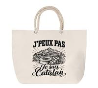 Planetee Sac de Plage J’peux pas je suis Catalan | Grand Cabas Coton à Anses en Corde 23 L | Idée Cadeau Homme Papa Anniversaire Noël | Imprimé en Bretagne