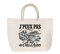 Planetee Sac de Plage J’peux pas je suis des Côtes-d'Armor | Grand Cabas Coton à Anses en Corde 23 L | Idée Cadeau Homme Papa Anniversaire Noël | Imprimé en Bretagne