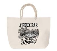 Planetee Sac de Plage J’peux pas je suis Picard | Grand Cabas Coton à Anses en Corde 23 L | Idée Cadeau Homme Papa Anniversaire Noël | Imprimé en Bretagne