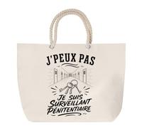 Planetee Sac de Plage J’peux pas je suis Surveillant pénitentiaire | Grand Cabas Coton à Anses en Corde 23 L | Idée Cadeau Homme Femme Anniversaire Noël | Imprimé en Bretagne