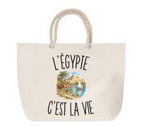 Planetee Sac de Plage L’Égypte c’est la vie | Grand Cabas Coton à Anses en Corde 23 L | Idée Cadeau Voyageur Voyageuse Homme Femme Anniversaire Noël | Imprimé en Bretagne