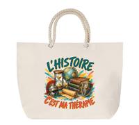Planetee Sac de Plage L’Histoire c’est ma thérapie | Grand Cabas Coton à Anses en Corde 23 L | Idée Cadeau Homme Femme Anniversaire Noël | Imprimé en Bretagne
