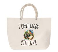 Planetee Sac de Plage L’Ornithologie c’est la vie | Grand Cabas Coton à Anses en Corde 23 L | Idée Cadeau Ornithologue Homme Femme Anniversaire Noël | Imprimé en Bretagne