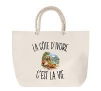 Planetee Sac de Plage La Côte d’Ivoire c’est la vie | Grand Cabas Coton à Anses en Corde 23 L | Idée Cadeau Ivoirien Ivoirienne Homme Femme Anniversaire Noël | Imprimé en Bretagne
