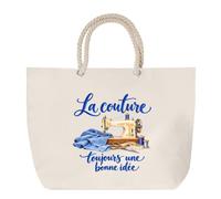 Planetee Sac de Plage La couture, toujours une bonne idée | Grand Cabas Coton à Anses en Corde 23 L | Idée Cadeau Couturier Couturière Homme Femme Anniversaire Noël | Imprimé en Bretagne