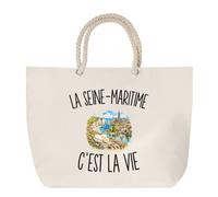 Planetee Sac de Plage La Seine-Maritime c’est la vie | Grand Cabas Coton à Anses en Corde 23 L | Idée Cadeau Homme Femme Anniversaire Noël | Imprimé en Bretagne