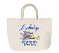 Planetee Sac de Plage La sophrologie, toujours une bonne idée | Grand Cabas Coton à Anses en Corde 23 L | Idée Cadeau Sophrologue Homme Femme Anniversaire Noël | Imprimé en Bretagne