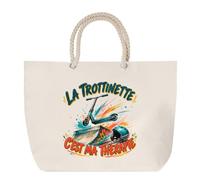 Planetee Sac de Plage La trottinette c'est ma thérapie | Grand Cabas Coton à Anses en Corde 23 L | Idée Cadeau Homme Femme Anniversaire Noël | Imprimé en Bretagne