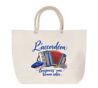 Planetee Sac de Plage L'accordéon, toujours une bonne idée | Grand Cabas Coton à Anses en Corde 23 L | Idée Cadeau Accordéoniste Homme Femme Anniversaire Noël | Imprimé en Bretagne