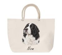 Planetee Sac de Plage Landseer | Grand Cabas Coton à Anses en Corde 23 L | Idée Cadeau Propriétaire Chien Homme Femme Anniversaire Noël | Imprimé en Bretagne