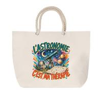 Planetee Sac de Plage L'astronomie c'est ma thérapie | Grand Cabas Coton à Anses en Corde 23 L | Idée Cadeau Homme Femme Anniversaire Noël | Imprimé en Bretagne