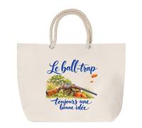 Planetee Sac de Plage Le ball-trap, toujours une bonne idée | Grand Cabas Coton à Anses en Corde 23 L | Idée Cadeau Tireur Tireuse Homme Femme Anniversaire Noël | Imprimé en Bretagne