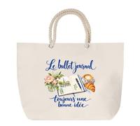 Planetee Sac de Plage Le bullet journal, toujours une bonne idée | Grand Cabas Coton à Anses en Corde 23 L | Idée Cadeau Adepte du Bullet Journal Homme Femme Anniversaire Noël | Imprimé en Bretagne