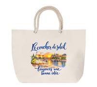 Planetee Sac de Plage Le coucher de soleil, toujours une bonne idée | Grand Cabas Coton à Anses en Corde 23 L | Idée Cadeau Rêveur Rêveuse Homme Femme Anniversaire Noël | Imprimé en Bretagne