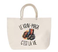 Planetee Sac de Plage Le Krav-Maga C'est La Vie | Grand Sac Cabas Coton Anses en Corde | Idée Cadeau Femme Homme Anniversaire Noël | Imprimé en Bretagne