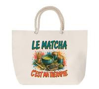 Planetee Sac de Plage Le matcha c'est ma thérapie | Grand Cabas Coton à Anses en Corde 23 L | Idée Cadeau Homme Femme Anniversaire Noël | Imprimé en Bretagne