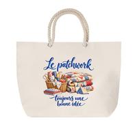 Planetee Sac de Plage Le patchwork, toujours une bonne idée | Grand Cabas Coton à Anses en Corde 23 L | Idée Cadeau Couturier Couturière Homme Femme Anniversaire Noël | Imprimé en Bretagne