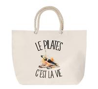 Planetee Sac de Plage Le Pilates C'est La Vie | Grand Sac Cabas Coton Anses en Corde | Idée Cadeau Femme Homme Anniversaire Noël | Imprimé en Bretagne