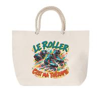 Planetee Sac de Plage Le roller c'est ma thérapie | Grand Cabas Coton à Anses en Corde 23 L | Idée Cadeau Homme Femme Anniversaire Noël | Imprimé en Bretagne
