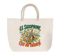 Planetee Sac de Plage Le saxophone c'est ma thérapie | Grand Cabas Coton à Anses en Corde 23 L | Idée Cadeau Homme Femme Anniversaire Noël | Imprimé en Bretagne