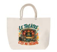 Planetee Sac de Plage Le théâtre c'est ma thérapie | Grand Cabas Coton à Anses en Corde 23 L | Idée Cadeau Homme Femme Anniversaire Noël | Imprimé en Bretagne
