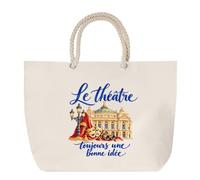 Planetee Sac de Plage Le théâtre, toujours une bonne idée | Grand Cabas Coton à Anses en Corde 23 L | Idée Cadeau Comédien Comédienne Homme Femme Anniversaire Noël | Imprimé en Bretagne