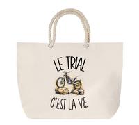 Planetee Sac de Plage Le Trial C'est La Vie | Grand Sac Cabas Coton Anses en Corde | Idée Cadeau Femme Homme Anniversaire Noël | Imprimé en Bretagne