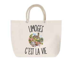 Planetee Sac de Plage Limoges c’est la vie | Grand Cabas Coton à Anses en Corde 23 L | Idée Cadeau Limougeaud Limougeaude Homme Femme Anniversaire Noël | Imprimé en Bretagne