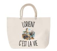 Planetee Sac de Plage Lorient c’est la vie | Grand Cabas Coton à Anses en Corde 23 L | Idée Cadeau Lorientais Lorientaise Homme Femme Anniversaire Noël | Imprimé en Bretagne