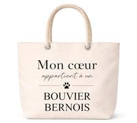 Planetee Sac de Plage Mon coeur Bouvier Bernois | Grand Sac Cabas Fourre-Tout 23 L Anses Corde Coton | Idée Cadeau Propriétaire de Chien Dog Lover Anniversaire Noël