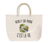 Planetee Sac de Plage Neuilly-sur-Marne c’est la vie | Grand Cabas Coton à Anses en Corde 23 L | Idée Cadeau Nocéen Nocéenne Homme Femme Anniversaire Noël | Imprimé en Bretagne