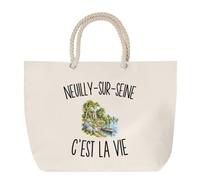 Planetee Sac de Plage Neuilly-sur-Seine c’est la vie | Grand Cabas Coton à Anses en Corde 23 L | Idée Cadeau Neuilléen Neuilléenne Homme Femme Anniversaire Noël | Imprimé en Bretagne