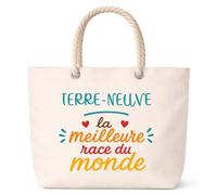 Planetee Sac de Plage Terre-Neuve Meilleure Race | Grand Sac Cabas Fourre-Tout 23 L Anses Corde Coton | Idée Cadeau Propriétaire de Chien Dog Lover Anniversaire Noël