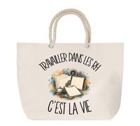 Planetee Sac de Plage Travailler dans les RH c'est la vie | Grand Cabas Coton à Anses en Corde 23 L | Idée Cadeau Métier du Bureau Homme Femme Anniversaire Noël | Imprimé en Bretagne