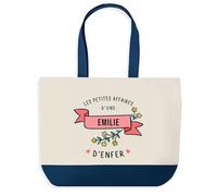 Planetee Sac de Shopping Bleu Emilie Les Affaires d'Enfer | Idée Cadeau Collègue Noël Anniversaire | Grand Sac de Course Provision