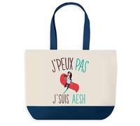 Planetee Sac de Shopping Bleu J'peux Pas AESH | Idée Cadeau Collègue Noël Anniversaire | Grand Sac de Course Provision