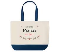 Planetee Sac de Shopping Bleu Maman au Top | Idée Cadeau Collègue Noël Anniversaire | Grand Sac de Course Provision