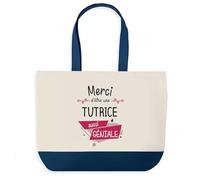 Planetee Sac de Shopping Bleu Merci Tutrice Géniale | Idée Cadeau Collègue Noël Anniversaire | Grand Sac de Course Provision