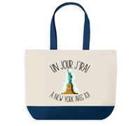 Planetee Sac de Shopping Bleu New York Avec Toi c'est la Vie | Idée Cadeau Collègue Noël Anniversaire | Grand Sac de Course Provision