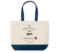 Planetee Sac de Shopping Bleu Petit Bazar d'un Papy d'amour | Idée Cadeau Collègue Noël Anniversaire | Grand Sac de Course Provision