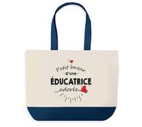 Planetee Sac de Shopping Bleu Petit Bazar d'une Éducatrice adorée | Idée Cadeau Collègue Noël Anniversaire | Grand Sac de Course Provision