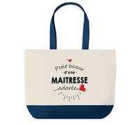 Planetee Sac de Shopping Bleu Petit Bazar d'une Maitresse adorée | Idée Cadeau Collègue Noël Anniversaire | Grand Sac de Course Provision