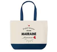 Planetee Sac de Shopping Bleu Petit Bazar d'une Marraine d'amour | Idée Cadeau Collègue Noël Anniversaire | Grand Sac de Course Provision