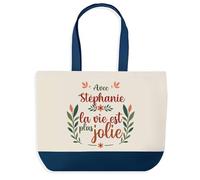 Planetee Sac de shopping bleu Stéphanie la vie est plus jolie | Grand sac de course provision, Cadeau Fête des Mères Anniversaire Soeur Noël Tata Marraine
