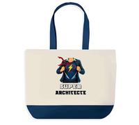 Planetee Sac de shopping bleu Super Architecte | Grand sac de course provision Fête des mères Noël Retraite