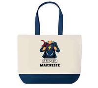 Planetee Sac de shopping bleu Super Maitresse | Grand sac de course provision Fête des mères Noël Retraite