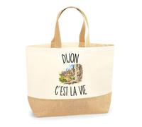 Planetee Sac Dijon c’est la vie | Cabas en Coton avec Fond Jute 18 L 48 × 37 × 13 cm | Marché Shopping Plage Courses | Cadeau Dijonnais Dijonnaise Femme Anniversaire Noël