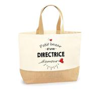 Planetee Sac Directrice d'Amour | Cabas de Plage Courses Coton et Toile de Jute Idée Cadeau Femme